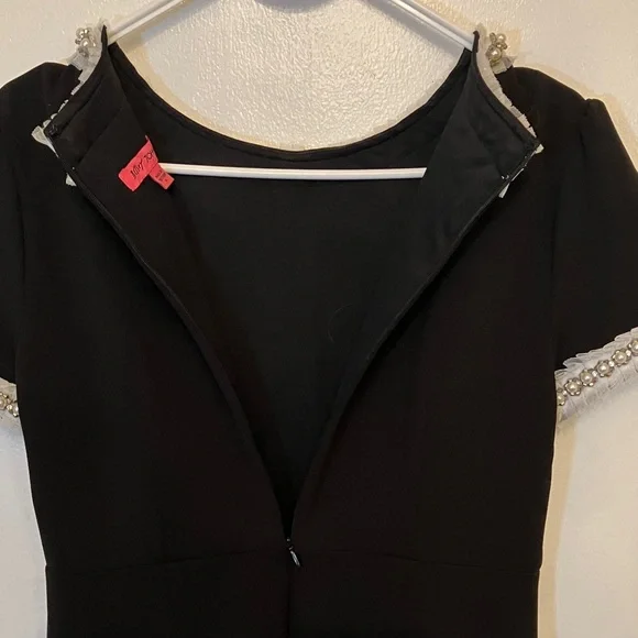 Betsey Johnson Elegant Black Midi Dress with Silver Accents pearl, rhinestone . - Picture 11 of 15